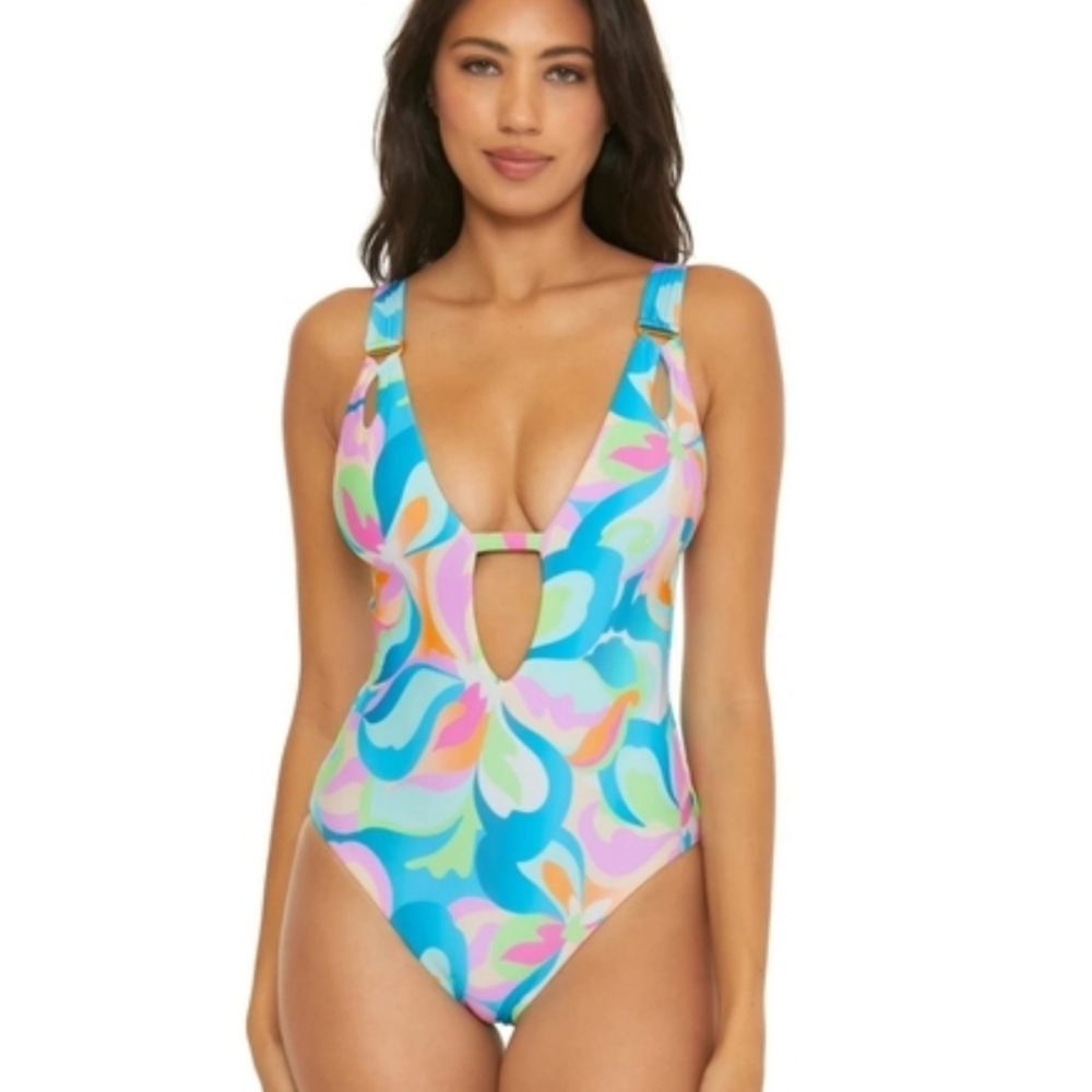 Becca by Rebecca Virtue All That Glitters Colorful One-Piece Swimsuit Large L